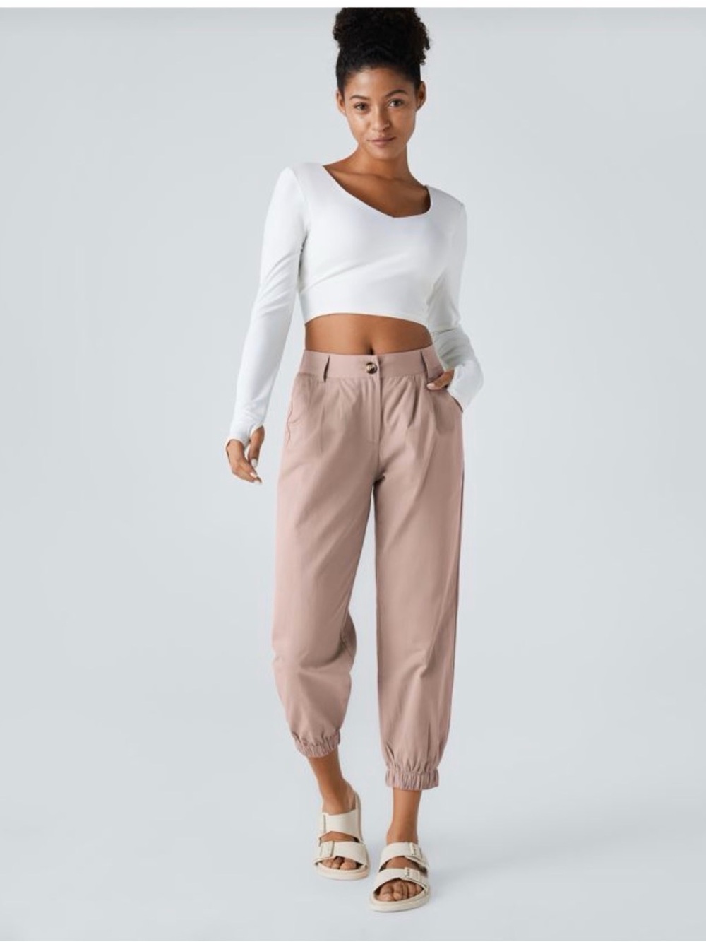 HALARA Dusty Rose High-Rise Elastic-Cuff Joggers